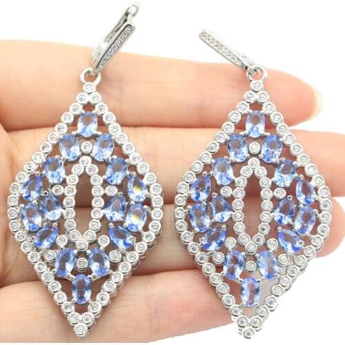 49x24mm Big European Design Jewelry Set Created Raspberry Rhodolite Garnet White Cubic Zircon Silver Earrings Pendant