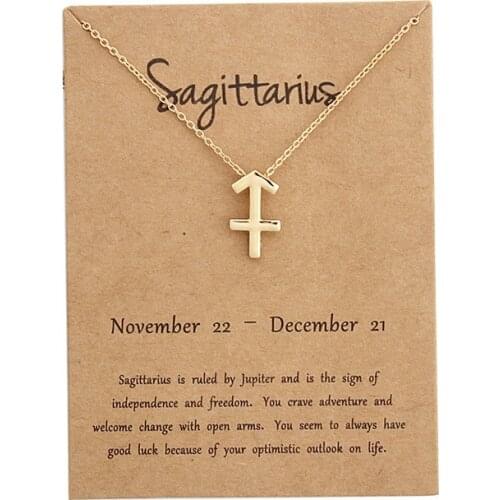 Fashion 12 Constellation Sagittarius Pendant Necklaces Virgo Necklace Birthday Gift Message Card for Women Girl Jewelry