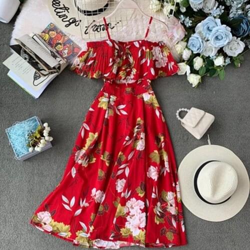 FMFSSOM Floral Print Women Dress Slash Necj Sleeveless Camis Vestido New Summer 2021 Sexy Korean Backless Female Dresses
