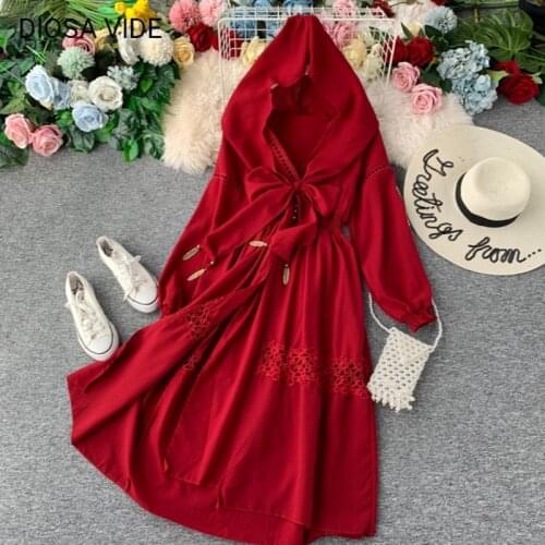 Ethnic style tourism Qinghai Lake desert photo clothes vacation split fork long retro V-neck hooded dress