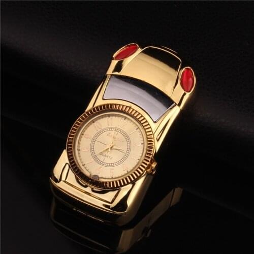 Gold Watch Turbo Gas Windproof Luxurious Jet Torch Cigar Cigarette Metal LED Lighter Inflated Gasoline Butane