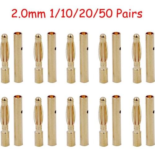 1/10/20/50 Pairs 2mm RC Battery Gold-plated Banana Plug High Quality Male Female Banana Connector