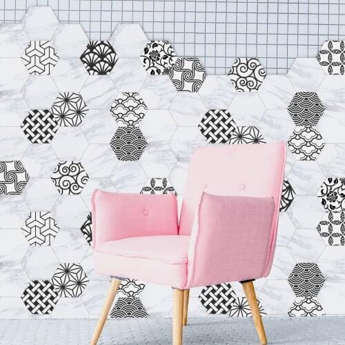 10pcs/set Pattern Tile Decal Hexagon Floor Stickers Bathroom Wall Stickers Waterproof Anti-Slip Art Bedroom Home Decor 20x23cm
