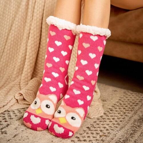 2021 owl fox cartoon floor socks winter funny cute thick socks female non-slip home plus velvet sleep socks carpet socks 34-40