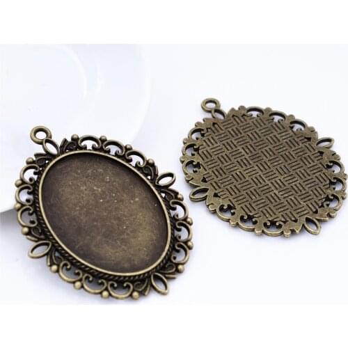 4pcs 30x40mm Inner Size Antique Bronze Plated Lace Style Cabochon Base Cameo Setting Charms Pendant-A1-03