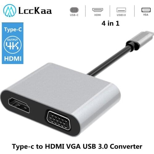 LccKaa 4K Type-C to HDMI-compatible VGA USB 3.0 Hub Adapter for MacBook Pro Air Huawei Matebook P30/P20 Lenovo/Xiaomi Notebook