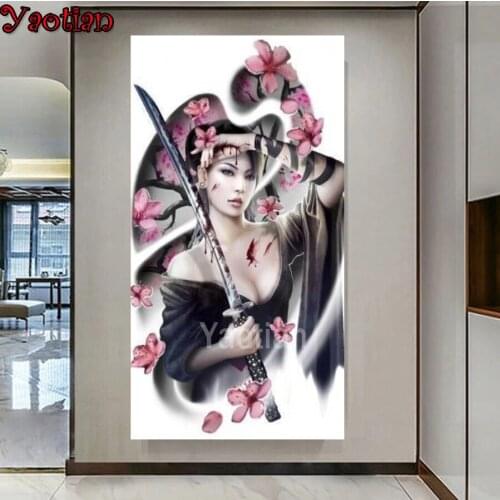 Diamond Mosaic Japanese beauty samurai cherry blossom 5D DIY Diamond Painting Mosaic Handmade Gift Rhinestones Pictures NEW Sale
