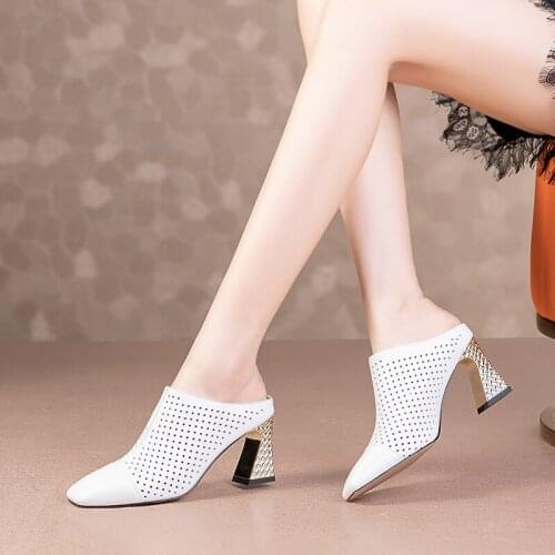 QZYERAI Brand Summer Women Fashion Slippers High-heeled Shoes Genuine Leather Cowhide Sandals Platform Slippers