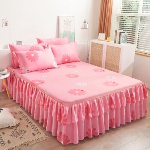 Flower Pattern Warm Ruffle Bed Skirt Thicken Elastic Non-Slip Bedspreads Sheet Soft Mattress Cover Pillowcase #sw