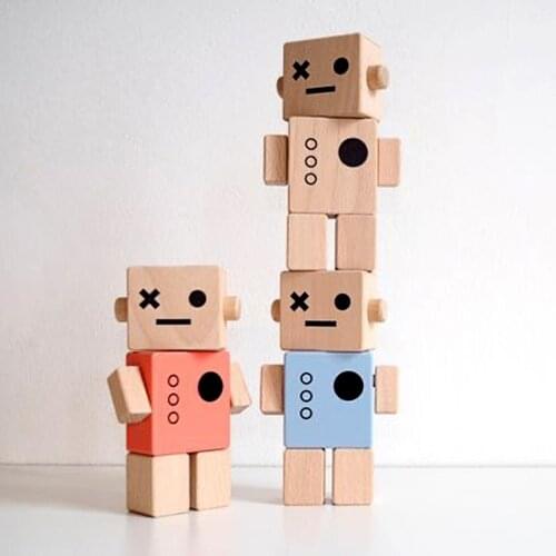 Wooden Montessori Blocks Kid Toys Robot Movable Limb DIY Room Decor Presents Fashion Childrens Toy Gifts Educational For Boy