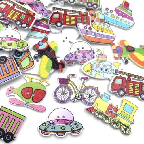 50 pcs Mixed Traffic Wooden Buttons Fit sewing Kids Crafts Scrapbooking WB430