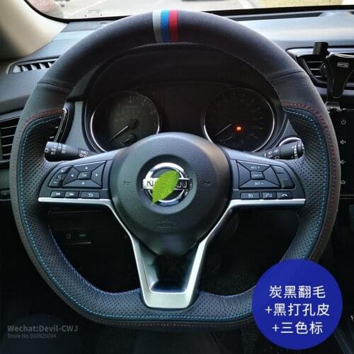 For Nissan Sylphy Qashqai hand-stitch Teana Tiida Murano X-TRAIL Premium Perforated Leather steering wheel cover Auto interior