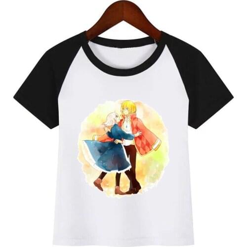 Miyazaki Hayao Howls Moving Castle Print T Shirt Kids Summer O-Neck Tops Little Girl Tshirt Casual Children Clothing