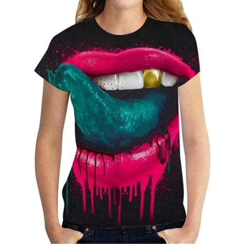 2021 Fashion New Funny T-shirt Men/Women 3D Lips Print Tshirts Short Sleeve Summer Tops Graphic Tees Female T-Shirt Size 100-6XL