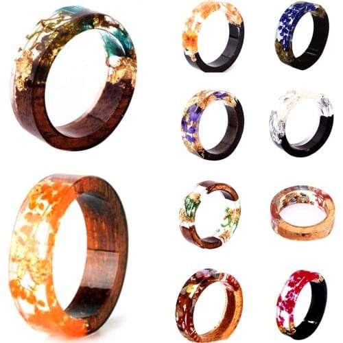 Creative Wooden Resin Ring Flowers Plants Inside New Novelty Handmade Jewelry Vintage Exquisite Ring Charm Trendy Jewelry