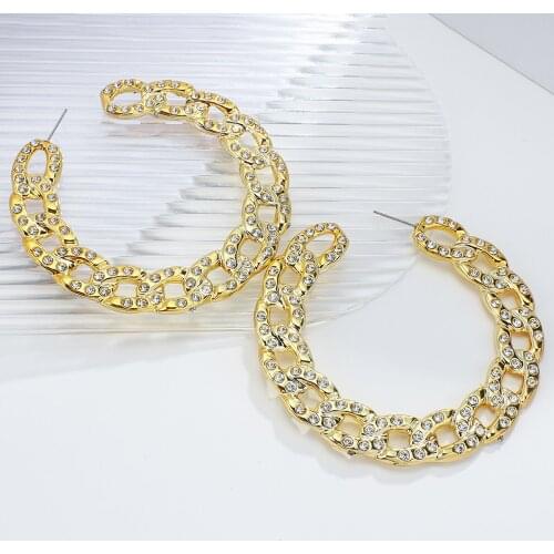 Lifefontier Punk Oversized Chain Hoop Earrings For Women Large Round Big Circle Rhinestone Acrylic Earrings Trendy Jewelry 2021