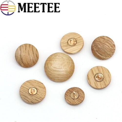 Meetee 50pcs 15/18/20/23mm Natural Wooden Button Metal Shank Buttons DIY Casual Shirt Coat Decoration Buckles Sewing Accessories