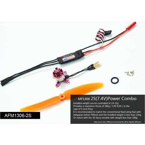 Mini Power System 2S Combo with 1306/1308 Motor, ESC, Servo, Propeller for Wingspan below 800mm, Flying Weight less than 230g
