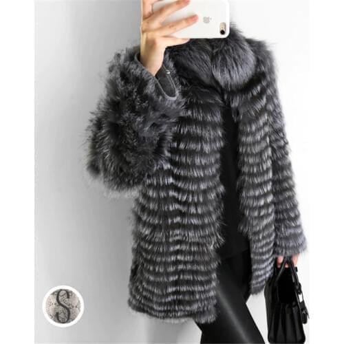 FURSARCAR New Real Fur Coat Women With Fur Collar Jacket For Female Fashion Winter Real Natural Silver Fox Fur Garment Lady