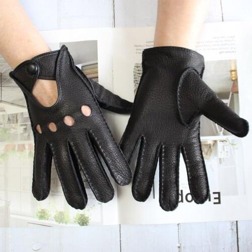 New deerskin gloves mens single-skin thin hollow breathable leather gloves for drivers driving motorcycles and riding