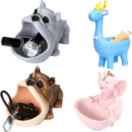 Resin Animal Cute Storage Dog Modern Style Shelves The Deer Cute Cartoon Elephant Storage Figurines & Miniatures Home Decoration