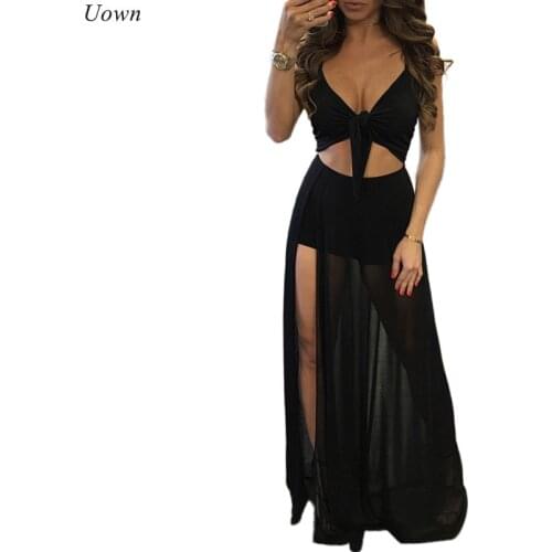 Doyerl Sexy See Through Black Mesh Maxi Dress Women Deep V Neck Hollow Out Bow Tie Sheer Split Bodycon Long Party Dresses Female