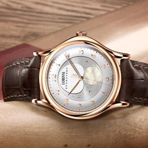 Switzerland Lobinni Seagull Self-Wind Automatic Men Watch Sapphire Business Mens Mechanical Watches Waterproof reloj hombre