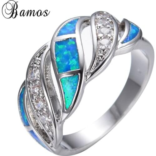 Blue Fashion Jewelry Crystal Fire Opal Ring 14KT White Gold filled Silver Color Jewelry Wedding Rings For Women RP0011