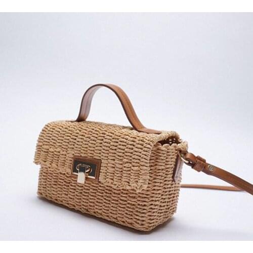 Fashion Box Straw Women Handbags Designer Brand Rattan Shoulder Crossbody Bags Handmade Woven Summer Beach Bag Travel Purse 2021