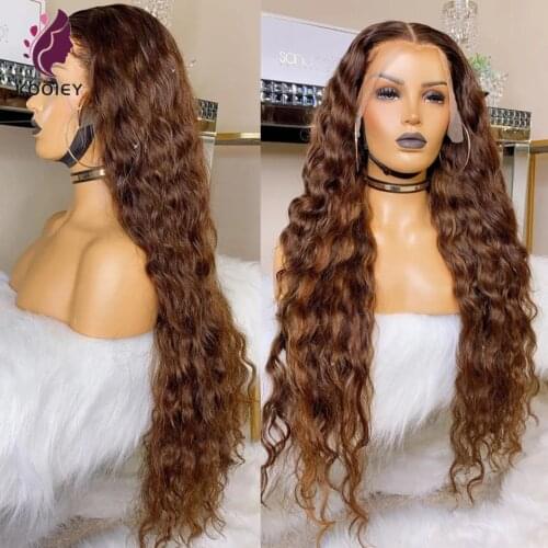 Dark Brown/Black Glueless Pre Plucked Water Wave T Part 13x6x1 Lace Front Wigs Human Hair Wigs For Women Brazilian Remy Hair