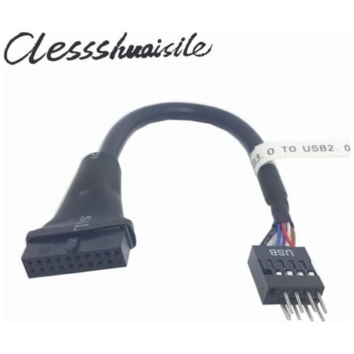 USB 2.0 9 Pin header male to Motherboard USB 3.0 20pin Housing Female 10cm cable