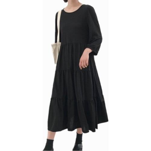 Vintage Linen Casual Dress Three Quarter Sleeve O Neck Summer Loose Slim Dress Plus Size 7XL/6XL Elegant New Fashion Black 2020