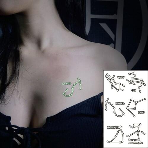 Waterproof Temporary Luminous Tattoo Sticker Constellation Virgo Leo Scorpio Libra Capricorn Flash Fake Tatto for Women Men