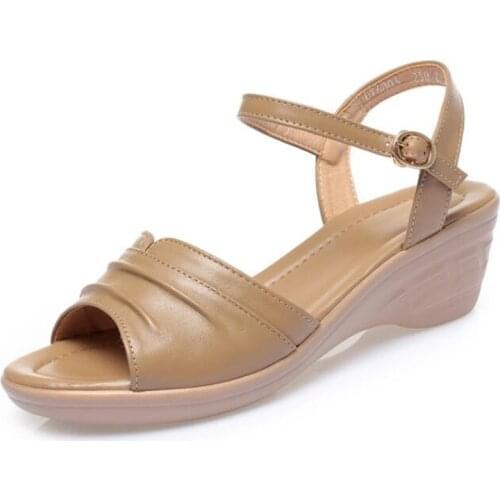 2020 Summer New Fish Mouth Genuine Leather Sandals Fashion Casual Sandals Non-slip High Heel Sandals Women Sandals Large Size 43