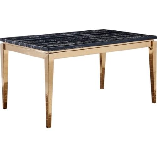 Gold fashion stainless steel titanium gold marble hotel dining table small flat 6 people rectangular table