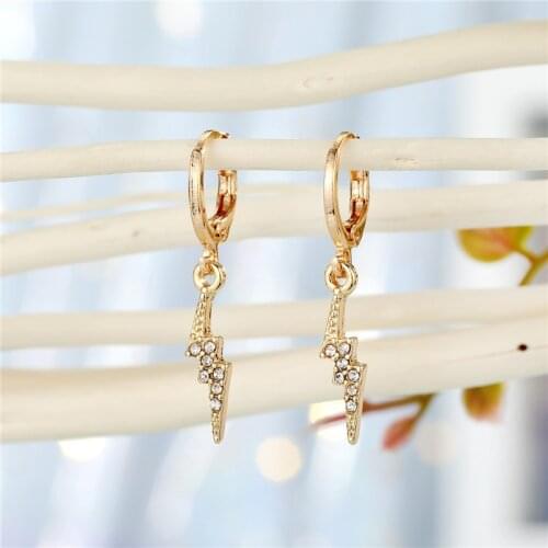 1Pair Simple Punk Crystal Lightning Hoop Earrings For Women European Trendy Rhinestone Geometric Pendant Stud Earrings Jewelry
