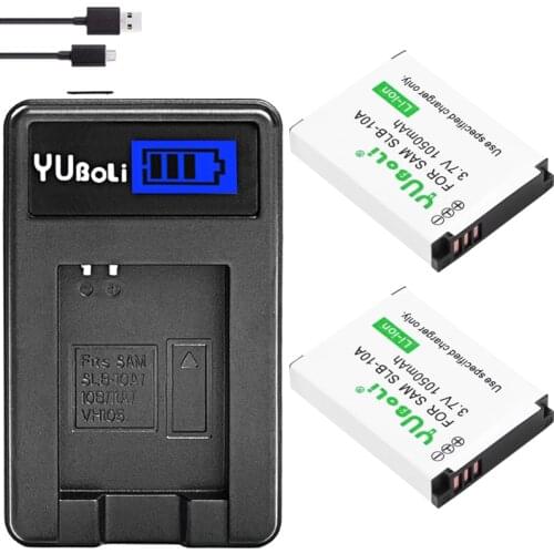 2Pcs SLB-10A SLB10A SLB 10A Camera Battery + LCD USB Charger for Samsung EX2F WB150F WB250F WB350F WB750 WB800F WB500 WB550 HZ10