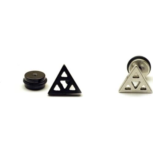 Alisouy 2 pieces Double triangle color Black titanium Steel Men Women Ear stud Earrings simple classic stud earrings