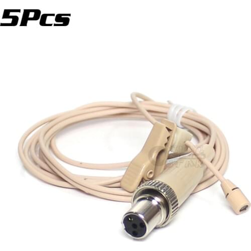 5Pcs Beige Mini XLR 4 Pins Lock Clip Collar Microphone Lavalier Mic For MIPRO UHF Wireless System MR 811 823V Lapel Microphones