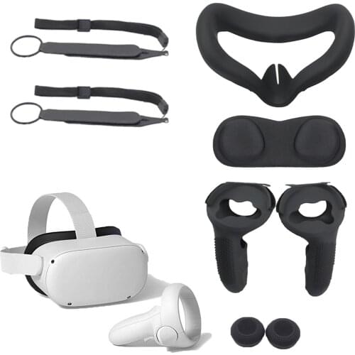 5 In1 VR Touch Controller Set For Oculus Quest2 Knuckle Strap+Silicone Grip Cover+Hand Strap+VR Lens Dust Cover+Thumb Button Cap