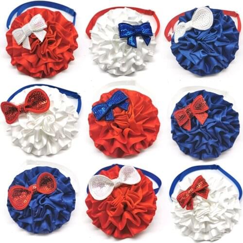 50pcs 4th of July Pet Dog Accessories Middle Dog Bow Ties Flower Collar Dog Bow Tie for Dogs Grooming Products Pet Supplies