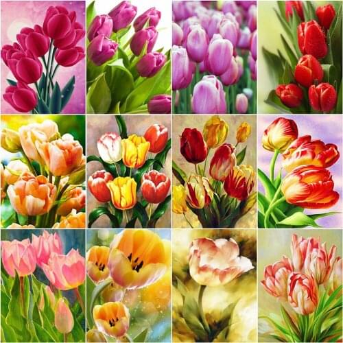 AZQSD 5D Diamond Painting New Arrivals Tulip House Picture Of Rhinestones Diamond Embroidery Sale Flower Handmade Craft