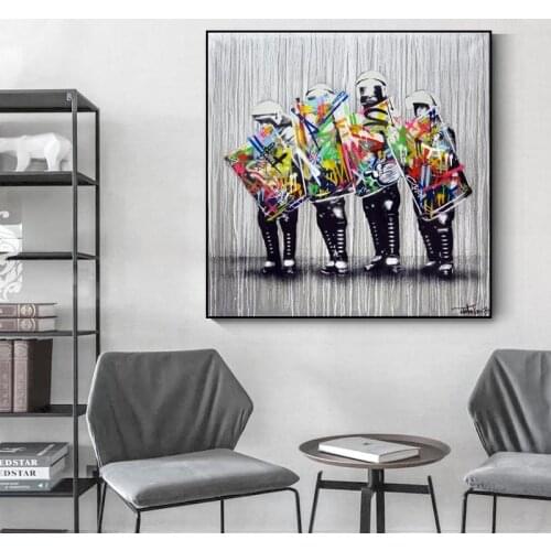 Banksy Wall Art Paintings A Guard with A Shield Canvas Paintings Graffiti Pop Art Posters and Prints for Home Decor