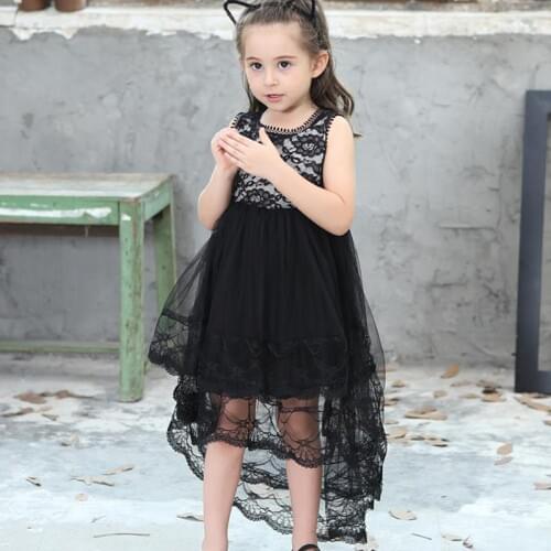 Black Flower Baby Girls Party Dress Lace Wedding Drag the floor Party Dress Princess Dresses 2018 Summer Kids clothes 2-8yr
