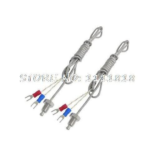 2 Pcs K Type 8mm Thread Thermocouple Temperature Measurement Sensor 1M