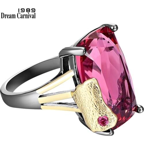 DreamCarnival1989 Luxury Love Ring for Women Shiny Fuchsia Cubic Zirconia Wedding Engage Ring Trendy Jewelry Wholesale WA11905FU