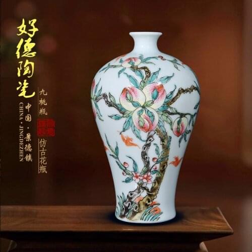 Jingdezhen hand-painted ceramic famille rose peach crafts vase The sitting room porch home decoration flower vase
