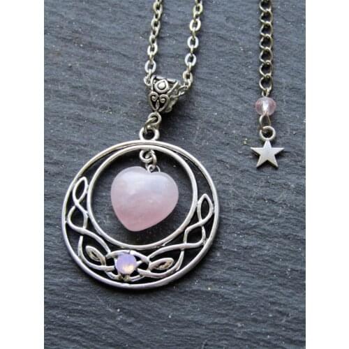 Infinity Love Celtic Necklace with Pink Quartz Heart,Celtic Necklace Jewelry,Pink Quartz Necklace,Celtic Pendant,Heart Jewelry