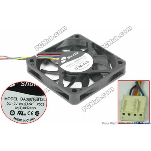 Shuttle DA06010B12L DC 12V 0.17A 60x60x10mm 4-wire Server Square Fan