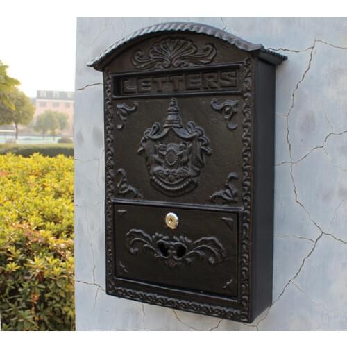 Cast Aluminum Mailbox Postbox Embossed Trim Decorative Metal Wall Mail Post Letters Box for Yard Patio Lawn Garden Outdoor Home